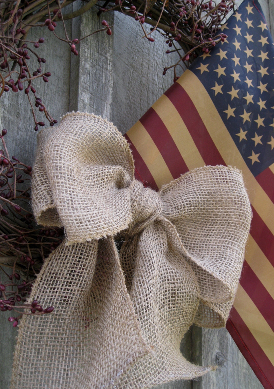 Americana Wreath, Patriotic, Fourth of July Wreath, Rustic, Primitive,Tea Stained Flag Wreath