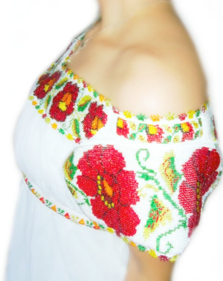 Diosa de la luna maya Handmade Embroidered Chaquira beaded wedding mexican dress