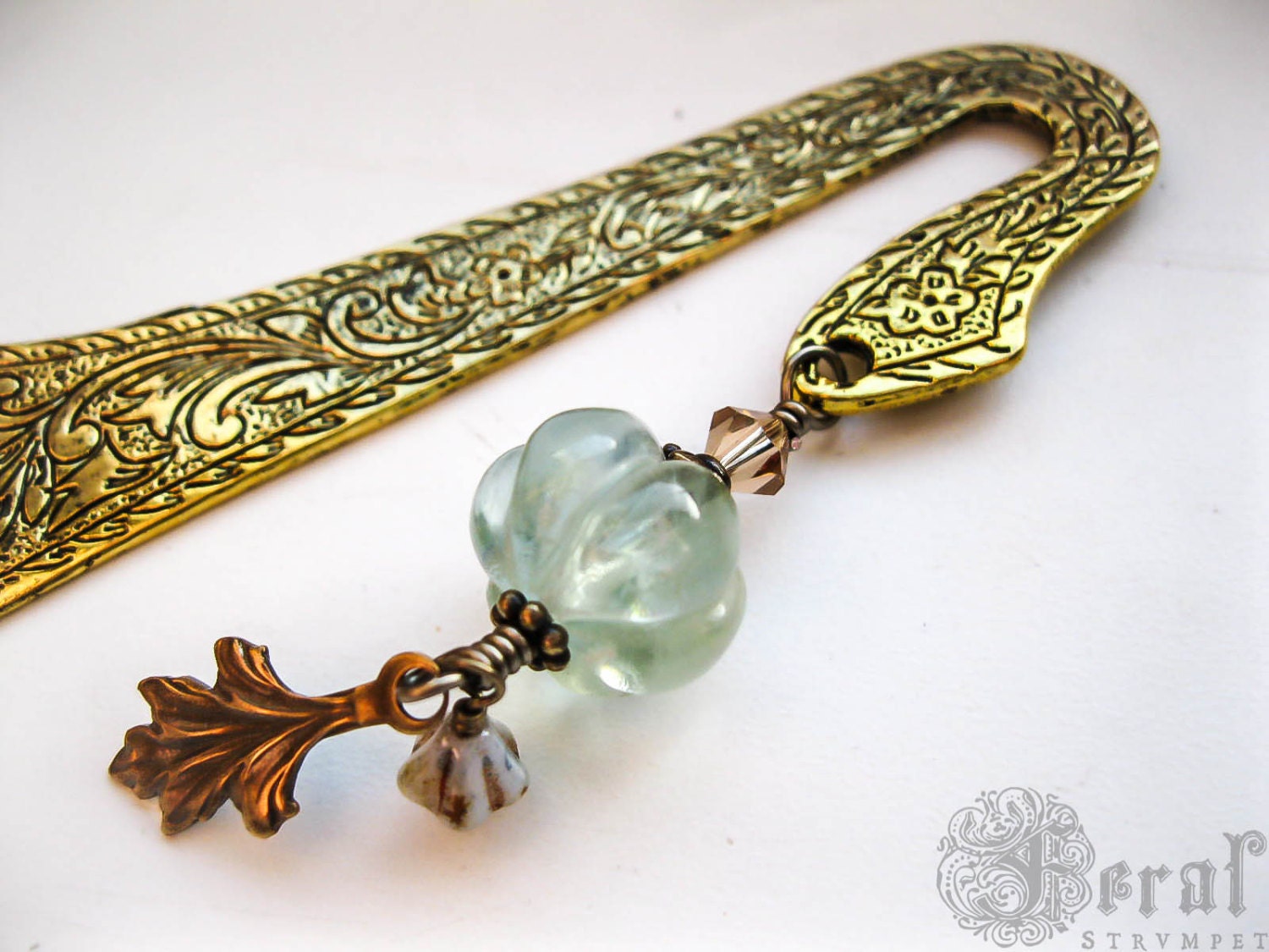 Flourite Lantern Grimoire Bookmark in Florentine Gold. Wiccan Bibliophile Gift