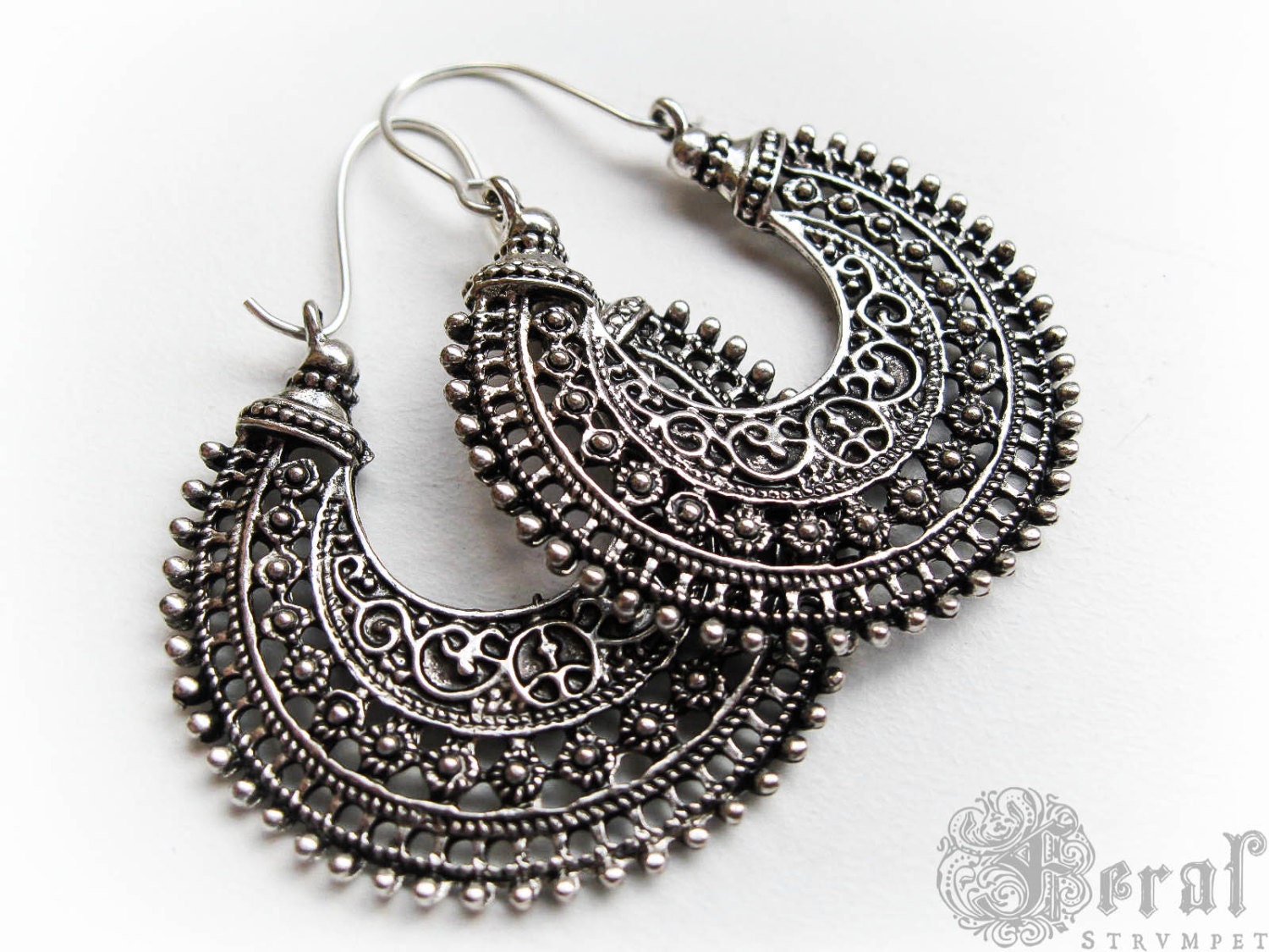 Tribal Hoops in Silver for the Gypsy Fusion Belly Dancer. Bohemian Statement Earrings.