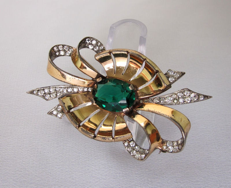 Marcel Boucher Sterling Brooch Pin, Signed Boucher Emerald Green Brooch, Rhinestone Brooch, 1940s Vintage Jewelry JryenDesigns