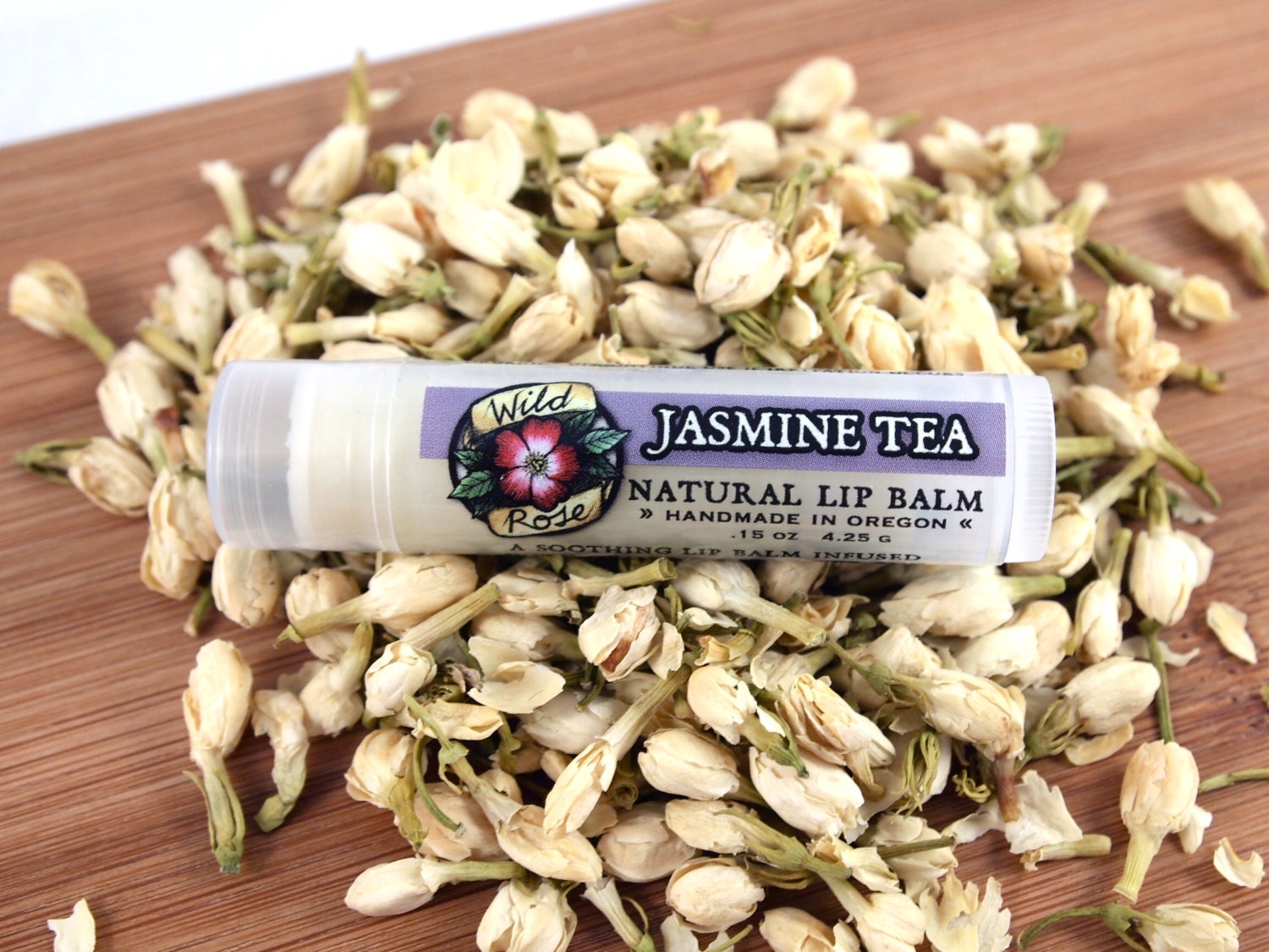 JASMINE Lip Balm Green Tea Organic All Natural Floral Flower Herbal Yellow Purple .15 oz