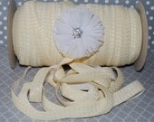 Ivory Buttercream  FOE Chevron Fold Over Elastic - 5 yds Shiny FOE 5/8" inch  Baby Headbands Hair Ties Satin Elastic Soft  Elastic FOE print
