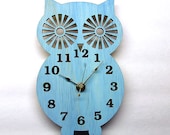 Wall Clock  Modern Wooden Owl Silhouette Home Decor  with Sky Blue  Finish - Klokx