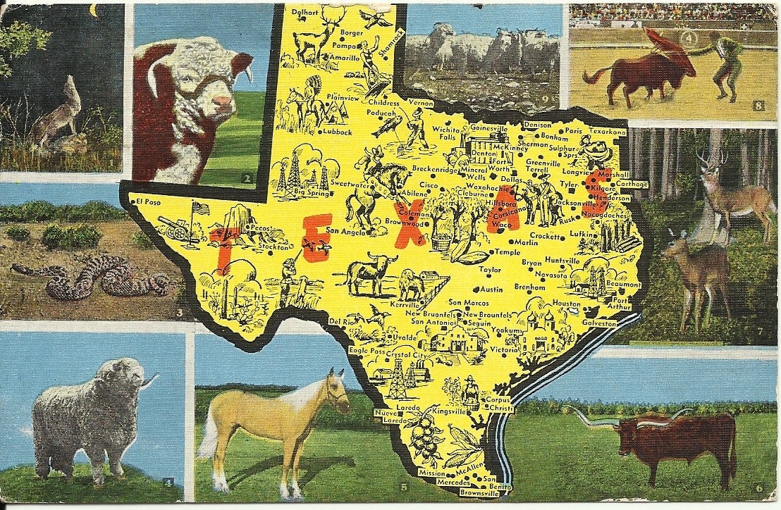 Vintage Linen Postcard Texas - State  Map - 1970s