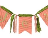 Shabby Chic Joy banner - garland - bunting - decoration - cotton fabrics in pink polka dot and green batik
