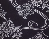 BUTTERFLY FLORAL  Vintage Japanese Kimono Yukata cotton fabric  Indigo Blue  14 x 92 inches