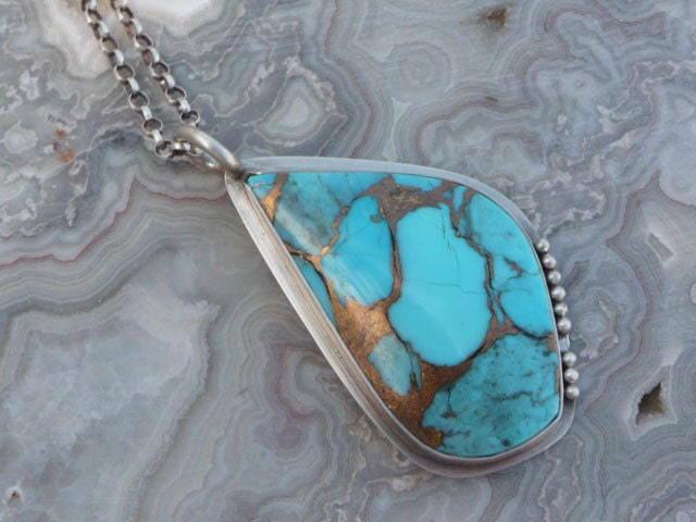 Bronze Kingman Turquoise Sterling Silver Necklace