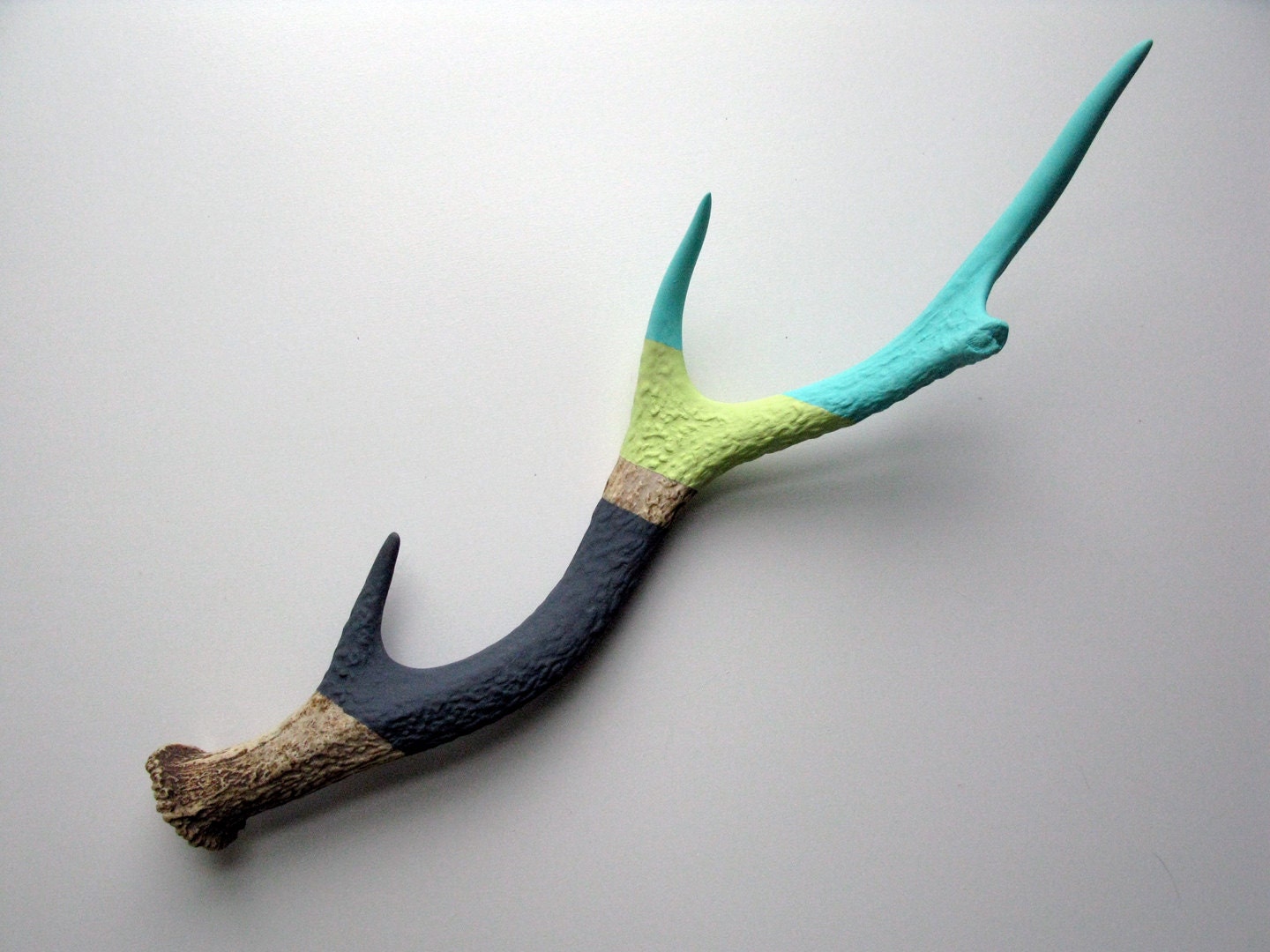 Aqua, Lemonade & Gray Striped Painted Sika Antler - Medium
