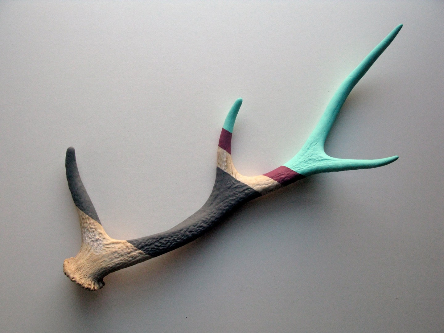 Aqua, Mulberry & Gray Striped Sika Antler - Large