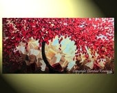Original Art Abstract Painting Red Tree of Life Landscape Modern Palette Knife Spring Wall Decor Red Brown Gold, 24x48" -Christine