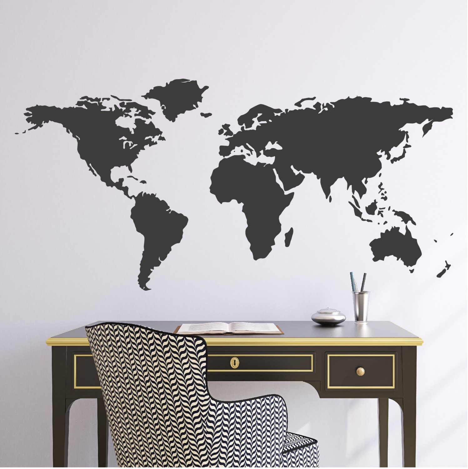 Wall Decal 44"W World Map Wall Vinyl Decal Sticker
