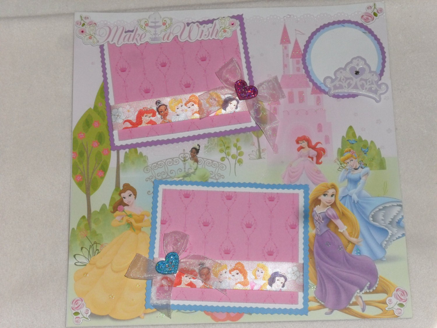 Disney Princess Cinderella Belle Rapunzel Ariel Tiana 12x12 Premade Scrapbook Page by KARI