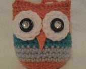 Hanging Crocheted Owl (Coral/Teal/Grey)
