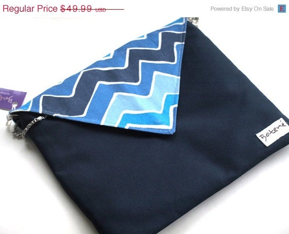 iPad Case, iPad Clutch, Back to School blue zigzag iPad Sling Bag, iPad WATERPROOF Case, Ipad Bag with DETACHABLE straps,