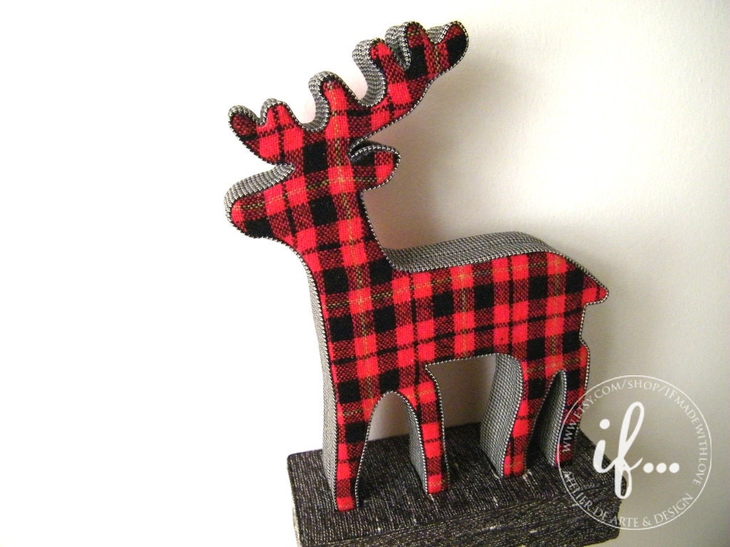 Red Plaid Reindeer decorative piece by If... made with love
