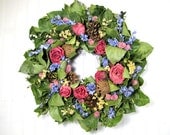 Dried Floral Wreath, Dried Flowers, Cottage Wreath, Wall Decor, Wreaths, Dried Wreath