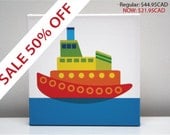 Children Decor 50% OFF for April Kids Wall Art Tug Boat Stretched Canvas Print 8x8