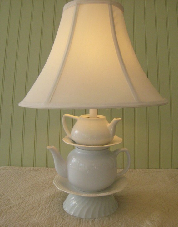 Teapot Lamp White Teapots and Saucers Alice in by ThistleandJug