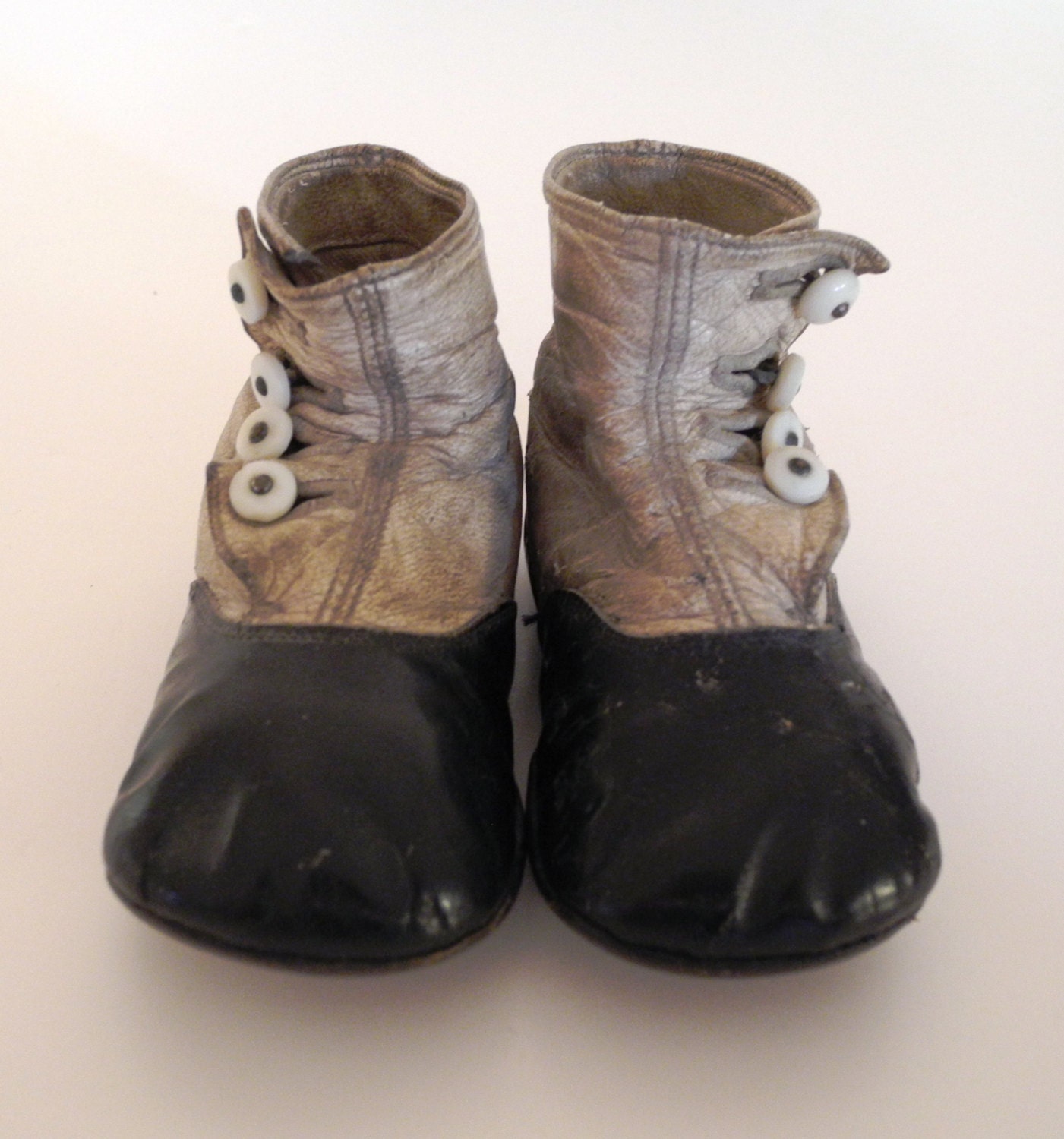 Late 1800's Black and White "Spats" Leather High Button Shoes
