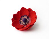 Felt flower brooch Red Anemone