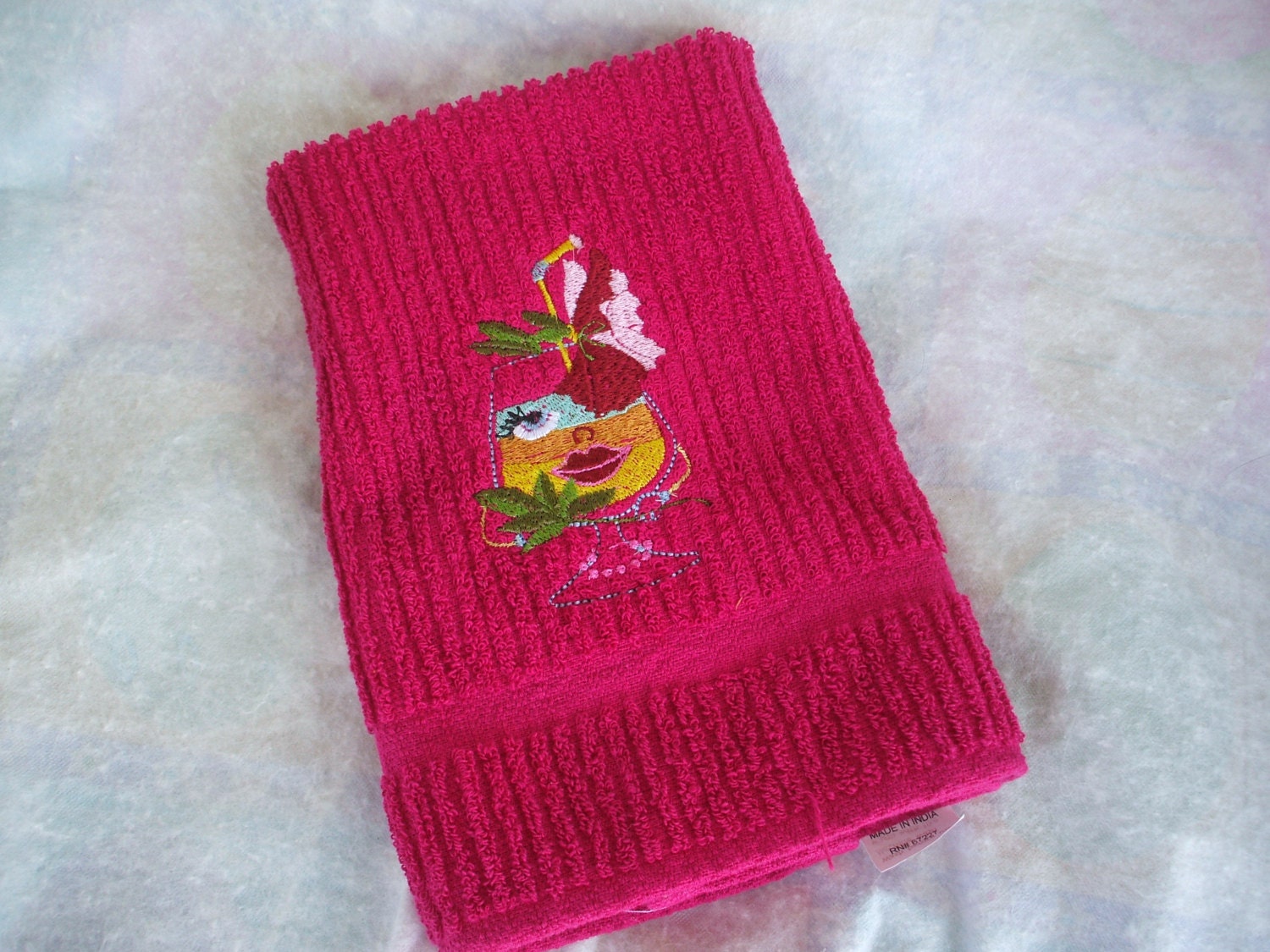 Embroidered Towel: Tropical Drink