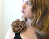 Felted flower brooch pin. Large flower corsage. Milk Chocolate Rose. Handmade wool felt.