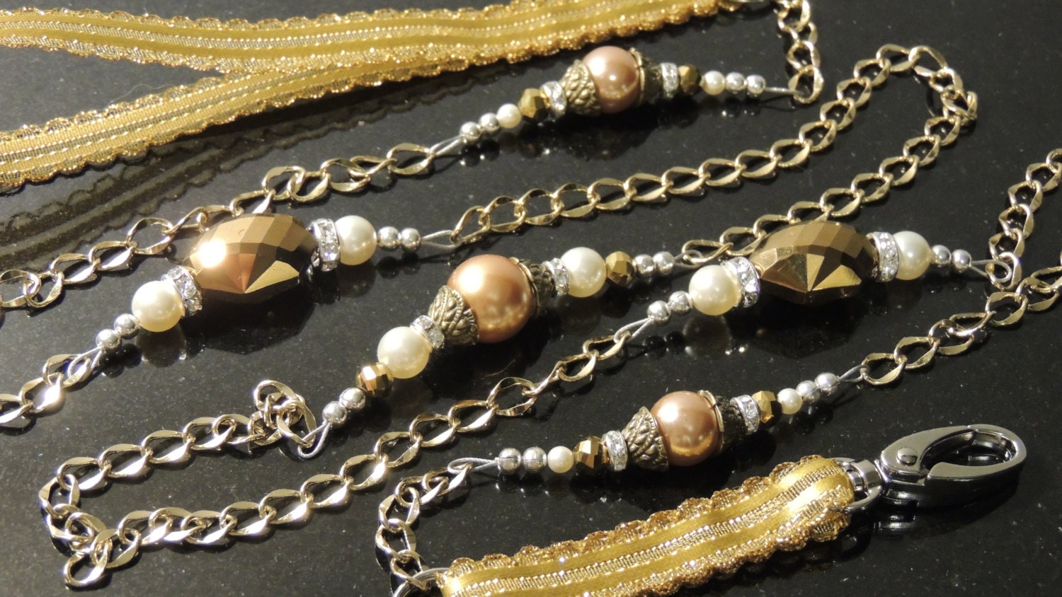 CUSTOM MADE for Kitty Sweet, Couture Jewelry Leash and coupler set, in gold