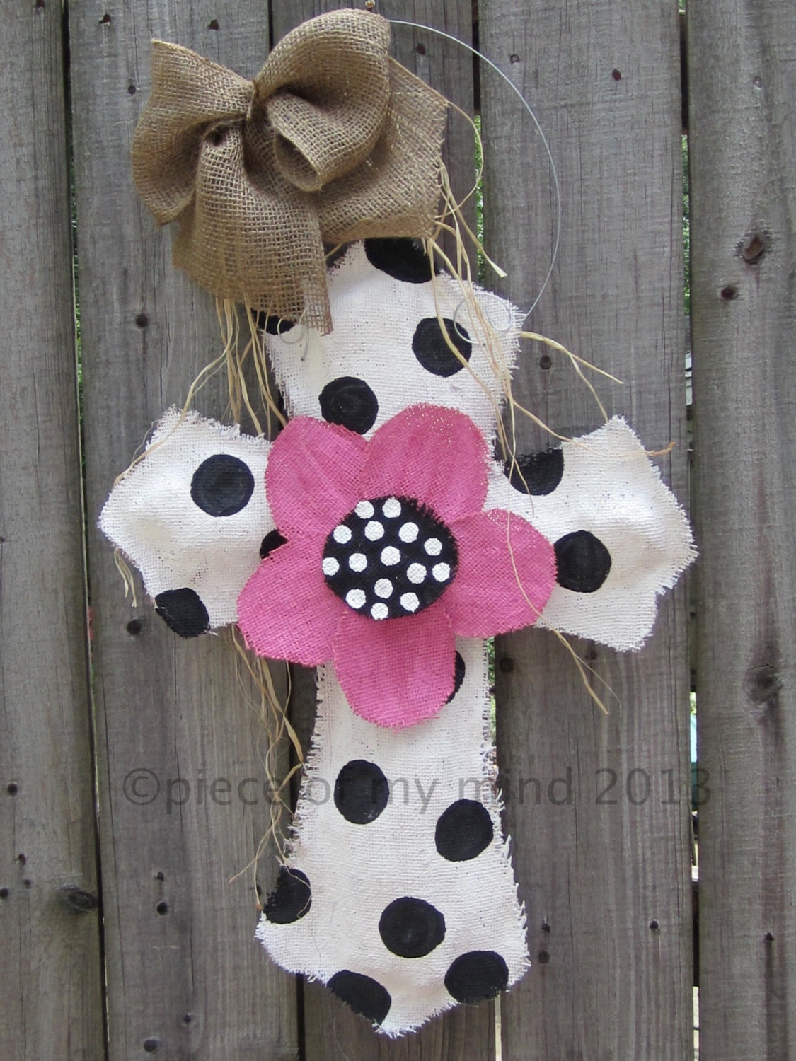 Burlap Cross Burlap Door Hanger Black and White with Flower