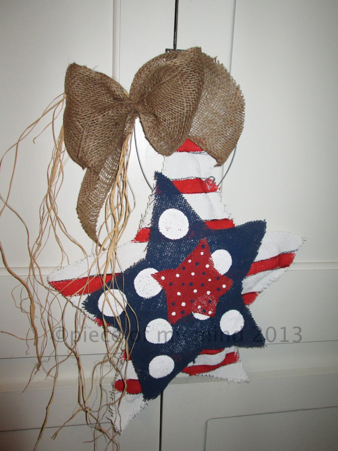 Burlap Stars Red, White and Blue Burlap Door Hanger