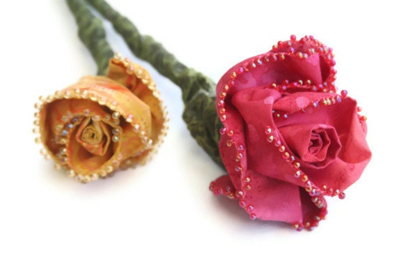 Everlasting Sculpted Fabric Rose Stem Bridal Bouquet - Made to Order