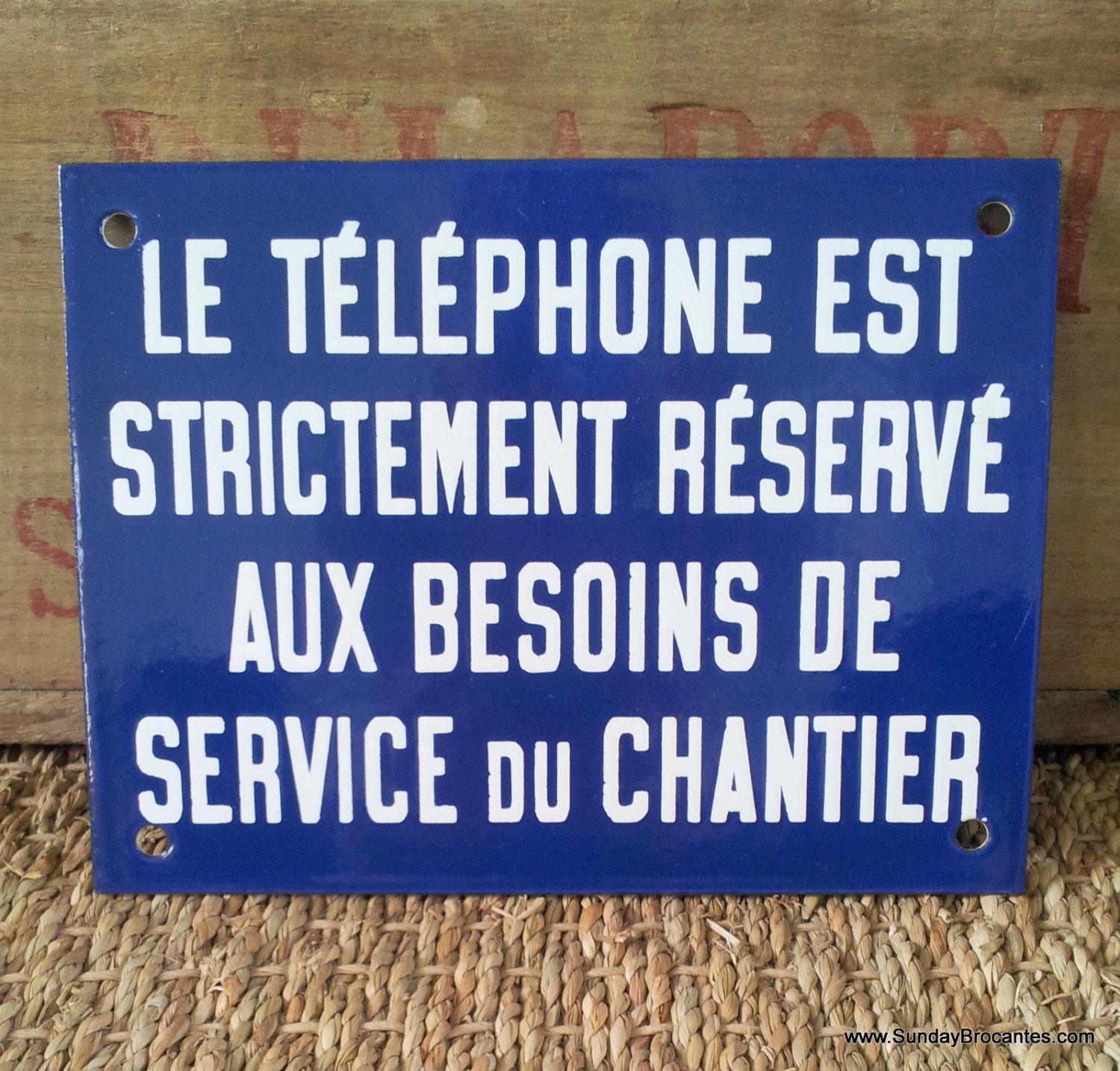 Le Telephone - Enamel Wall Plaque - French Blue Vintage Sign