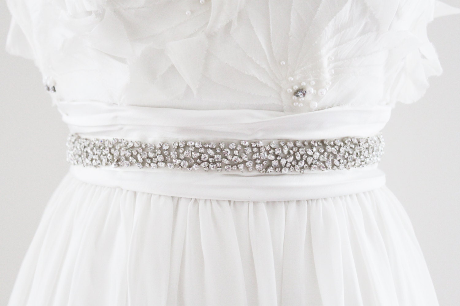 CHLOE - Scattered Rhinestone Beaded Bridal Sash, Wedding Belt