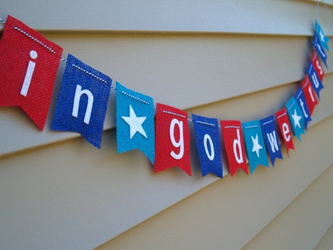 SALE 4th of July In God We Trust Burlap Patriotic Banner Il_170x135