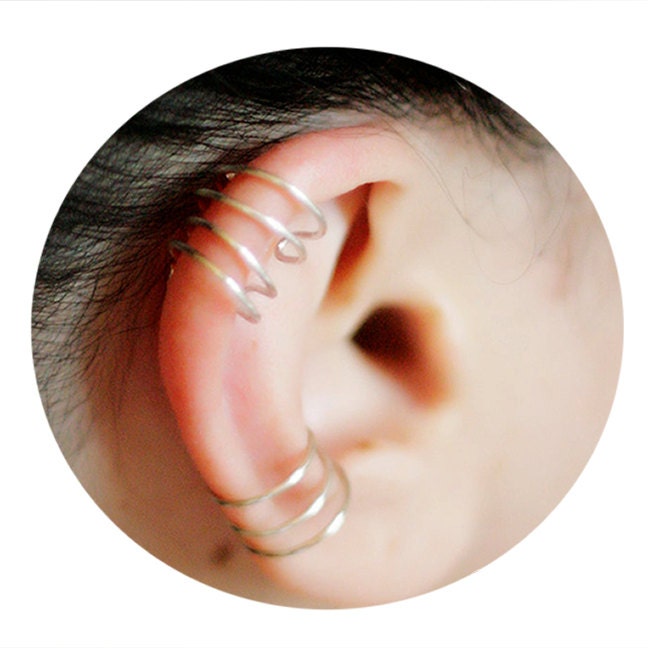 Three & Four tier ear cuff Set - Silver, Gold, or Black Cuff Set - No Piercing - Body Jewelry