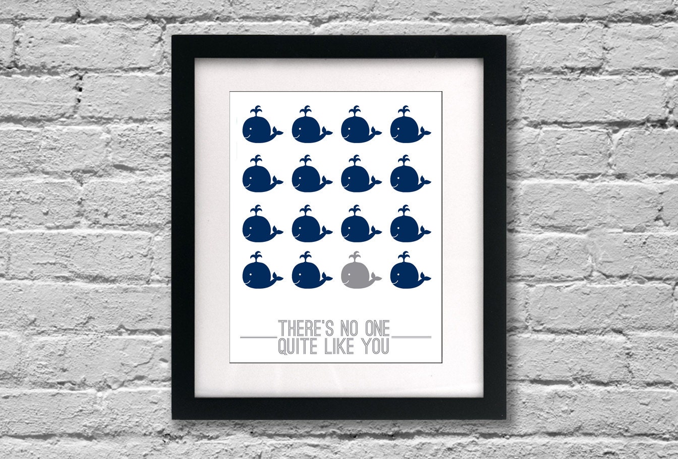 INSTANT DOWNLOAD: Nursery Art Print with Whales - 16x20 in navy & gray
