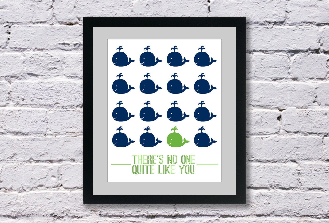 INSTANT DOWNLOAD - Nursery Art Print with Whales in navy & lime: 16x20