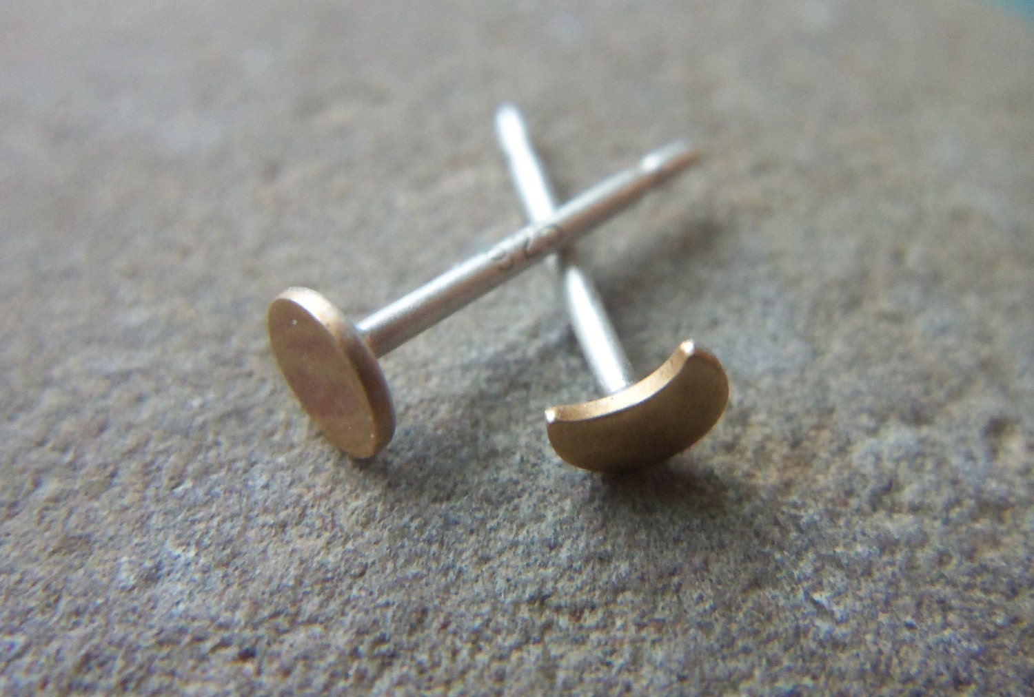 Tiny Brass Moon Stud Earrings,