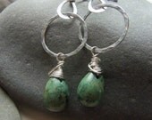 Long Sterling Silver Hammered Earrings & turquoise stones