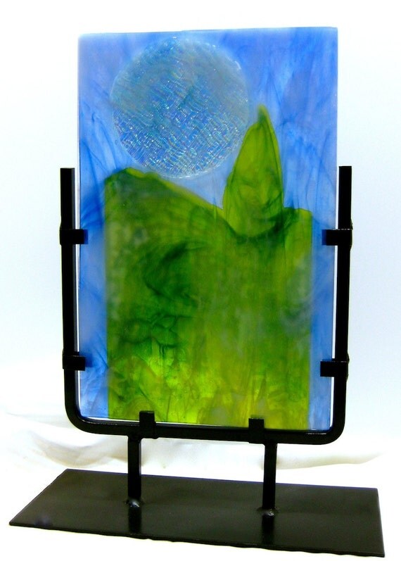 Abstract Art Glass Sculpture Blue Green by coastalartglass on Etsy