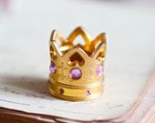 Teeny Weenie Gold Crown with Pink Rhinestones- Doll Making Assemblage