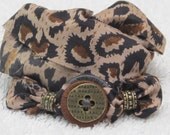 Sari Silk Whirly Wrap bracelet in leopard cheetah print with brass accent animal print silk secure magnet