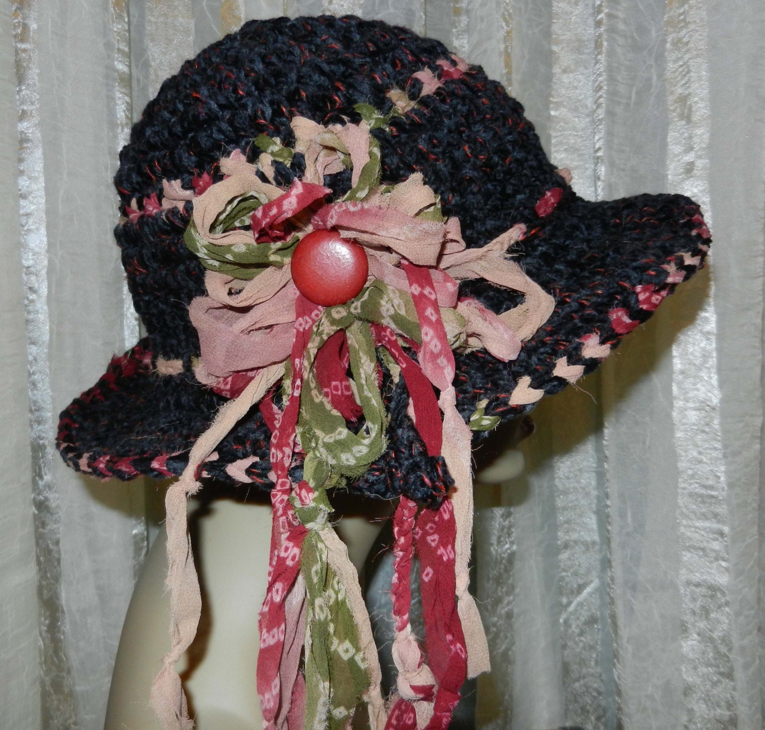 Women's Fashion Hat - Fabric Strip Embellishment
