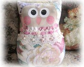 OWL Pillow Doll, 9 inch Soft Sculpture Owl, FLORAL , Shabby Chic, Prim Primitive Handmade Handcrafted CharlotteStyle Decorative Folk Art