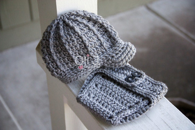 SALE SALE SALE Read-to-Ship Boy's Brimmed Beanie and Diaper Cover Photo Prop Set - Light Grey Newborn size