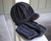 SALE SALE SALE Read-to-Ship Boy's Brimmed Beanie and Diaper Cover Photo Prop Set - Charcoal Grey Newborn size