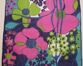 Vintage Blues Green Pink Mod Floral Flower Hankie