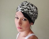 Filigree Head Scarf - White and Dark Brown Headband, Hair Wrap, Hair Accessory - Womens Neck Bow, Ascot - Filigree Hair Accessories