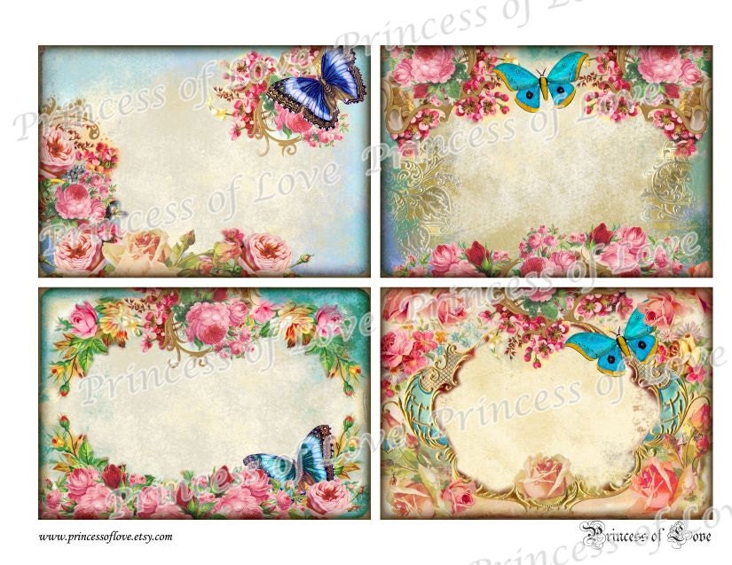 BUTTERFLY - Digital Collage Sheet. Set of 4 Vintage Images.Printable Download l4038