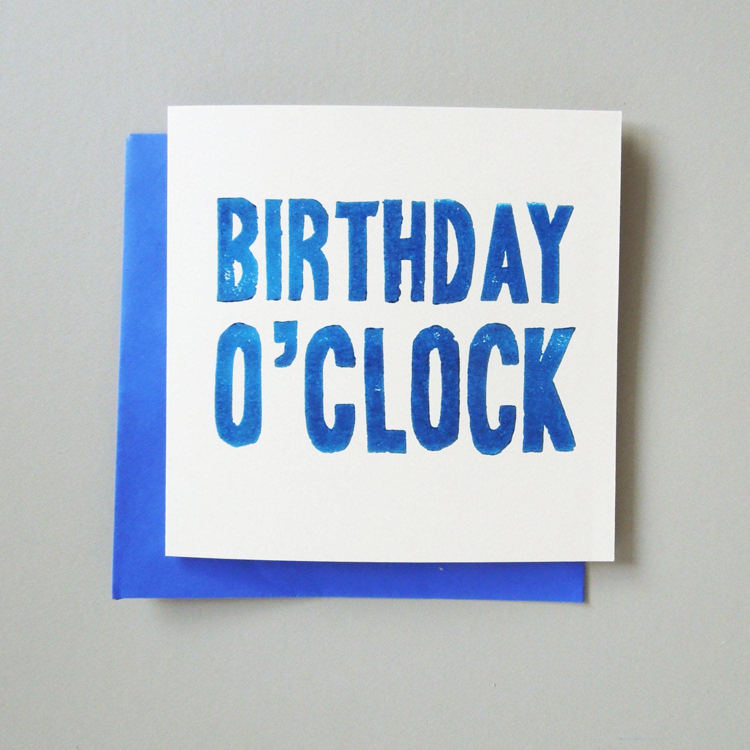 Birthday O'Clock hand printed birthday card